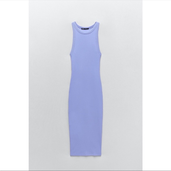 Zara Blue Ribbed Midi Dress - Picture 2 of 6